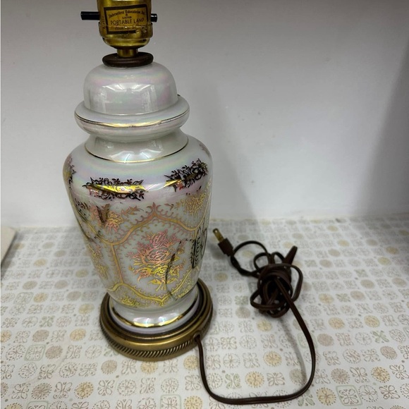 Elegant Floral Milk Glass Lamp with Gold Accents